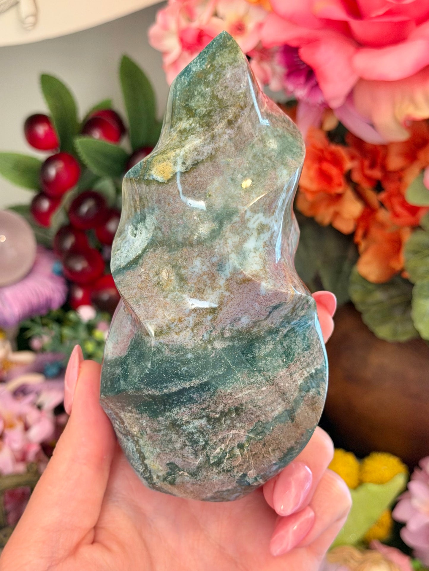 Lilac and green pastel sea jasper flame