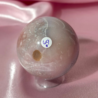 Pink amethyst flower agate sphere *imperfect fill spot (A)