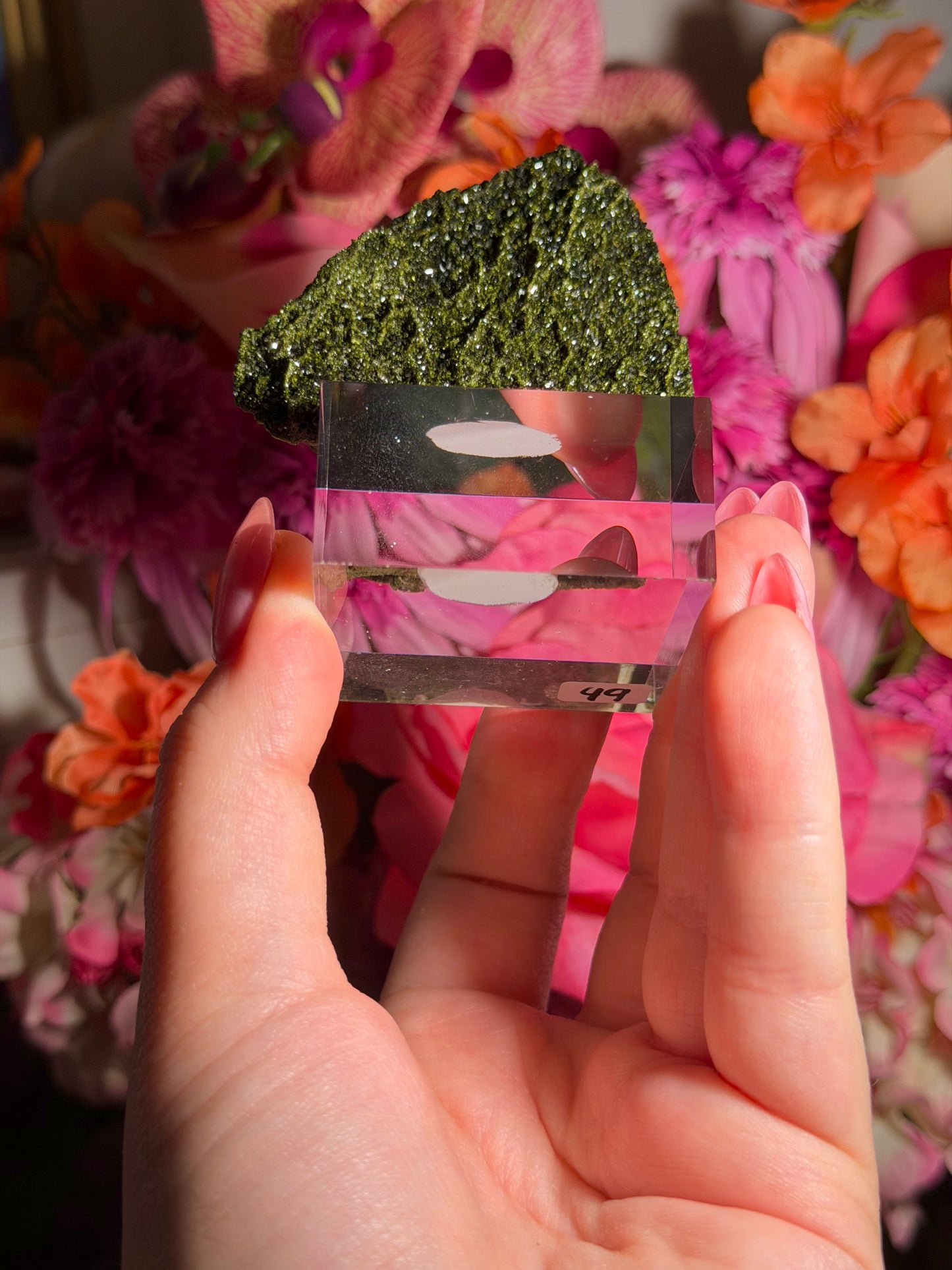 Fairy Quartz Epidote specimen on stand from Hakkari, Turkey