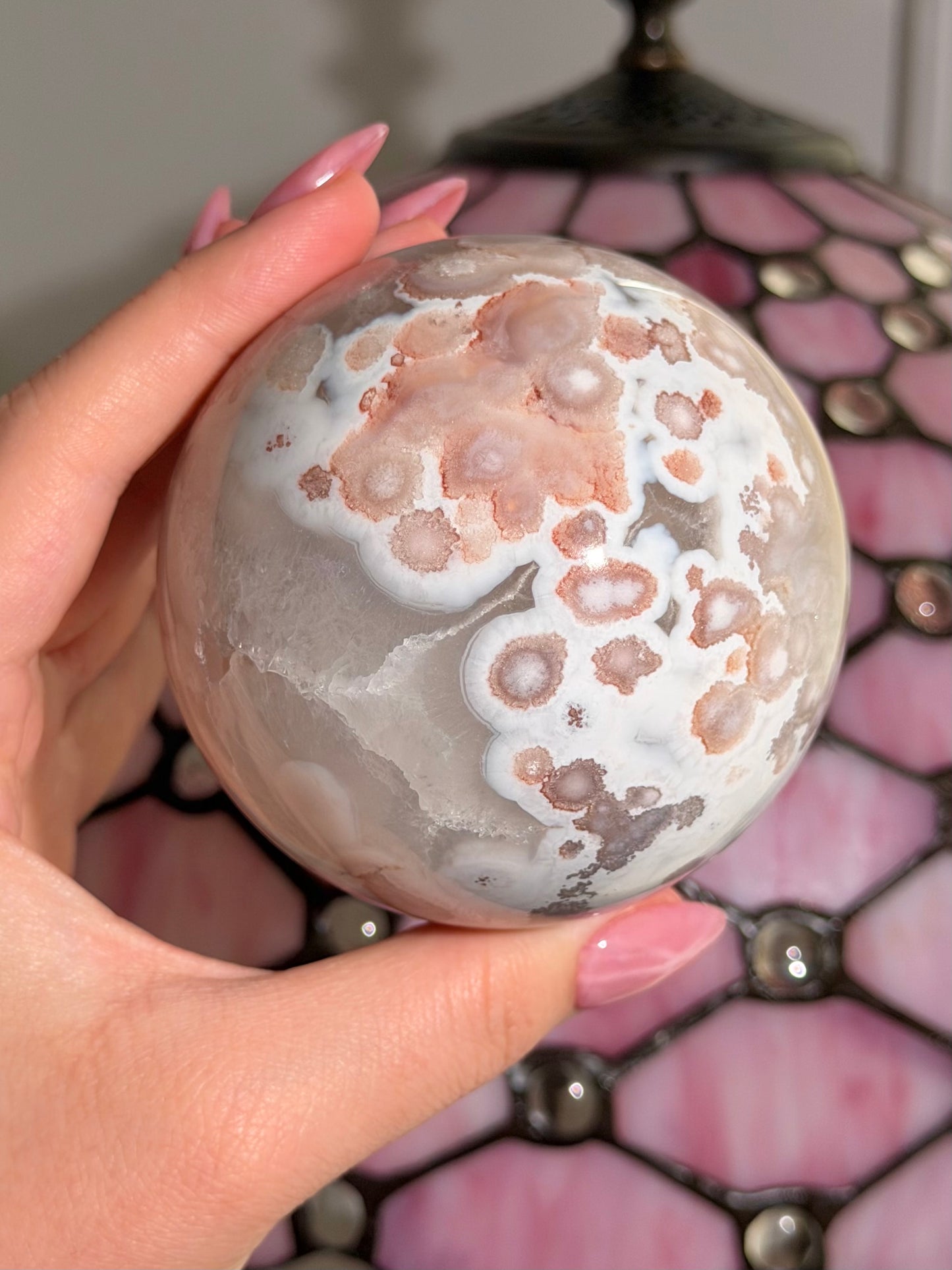 Pink amethyst x flower agate sphere