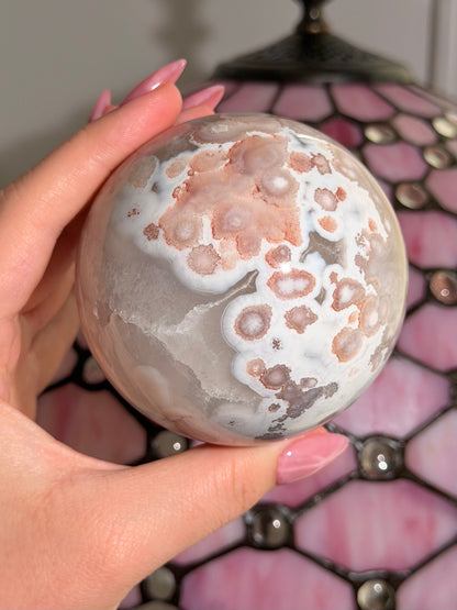 Pink amethyst x flower agate sphere