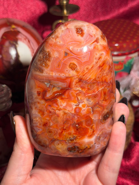 Large strawberry red mossy carnelian freeform
