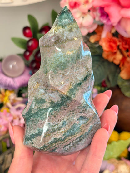 Lilac and green pastel sea jasper flame