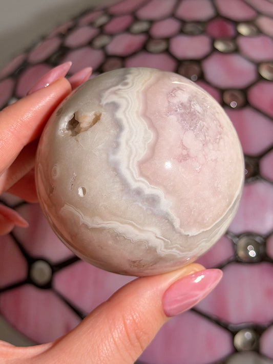 Pastel purple Pink amethyst x flower agate sphere
