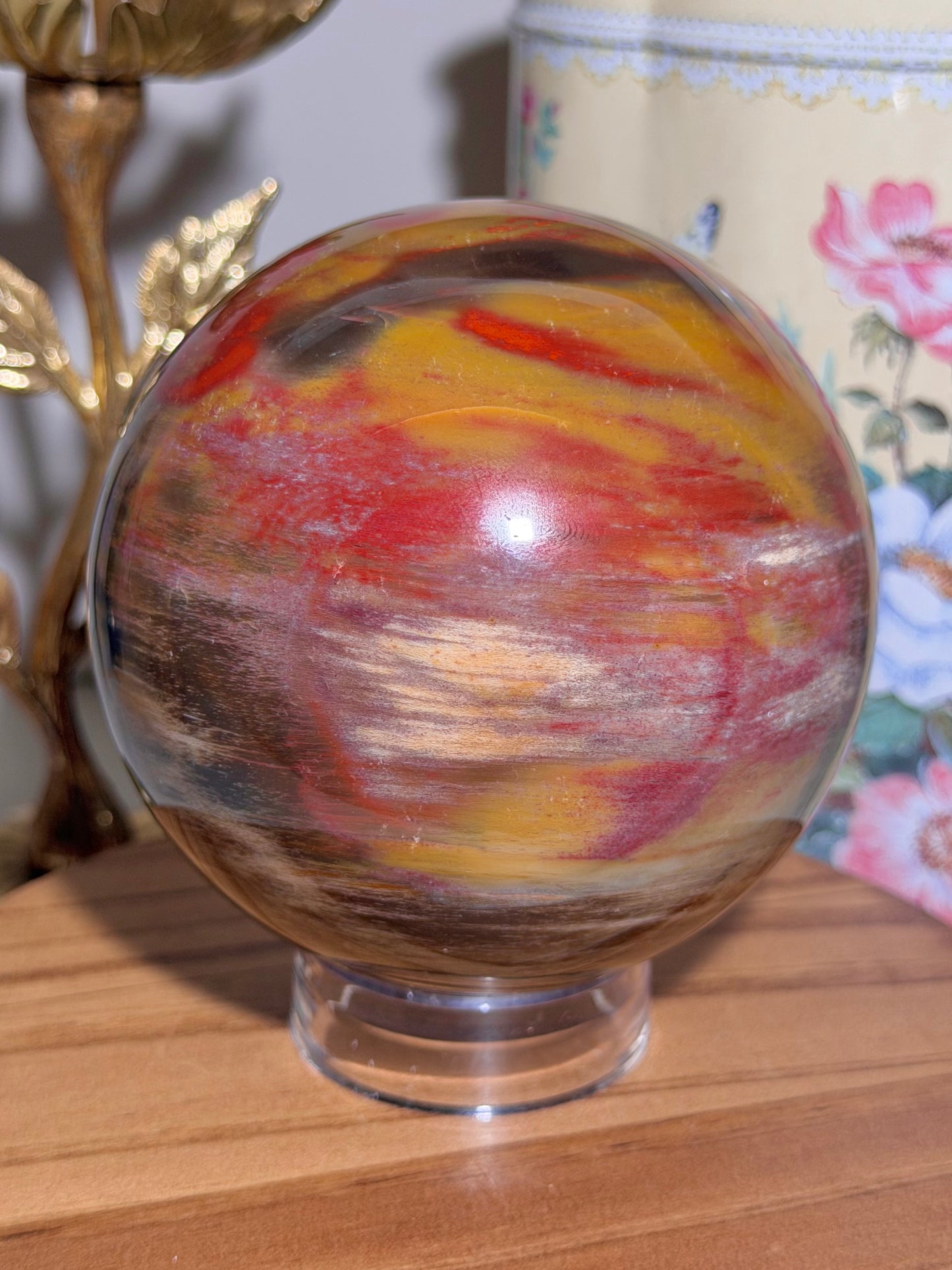 Statement colorful petrified wood sphere