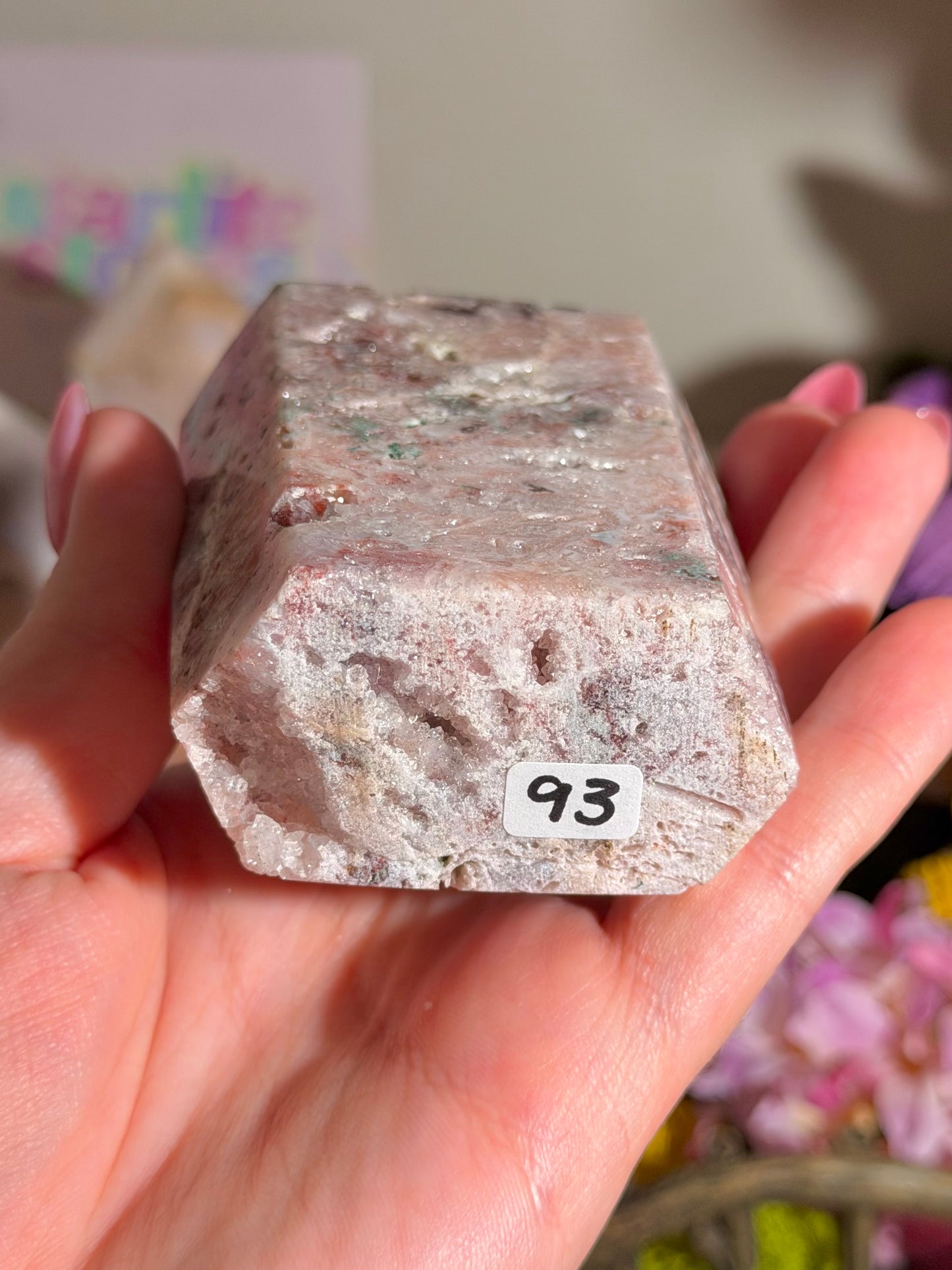 Fairy green jasper mixed with pink amethyst tower from Brazil