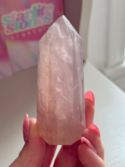 Champagne pink rose quartz tower