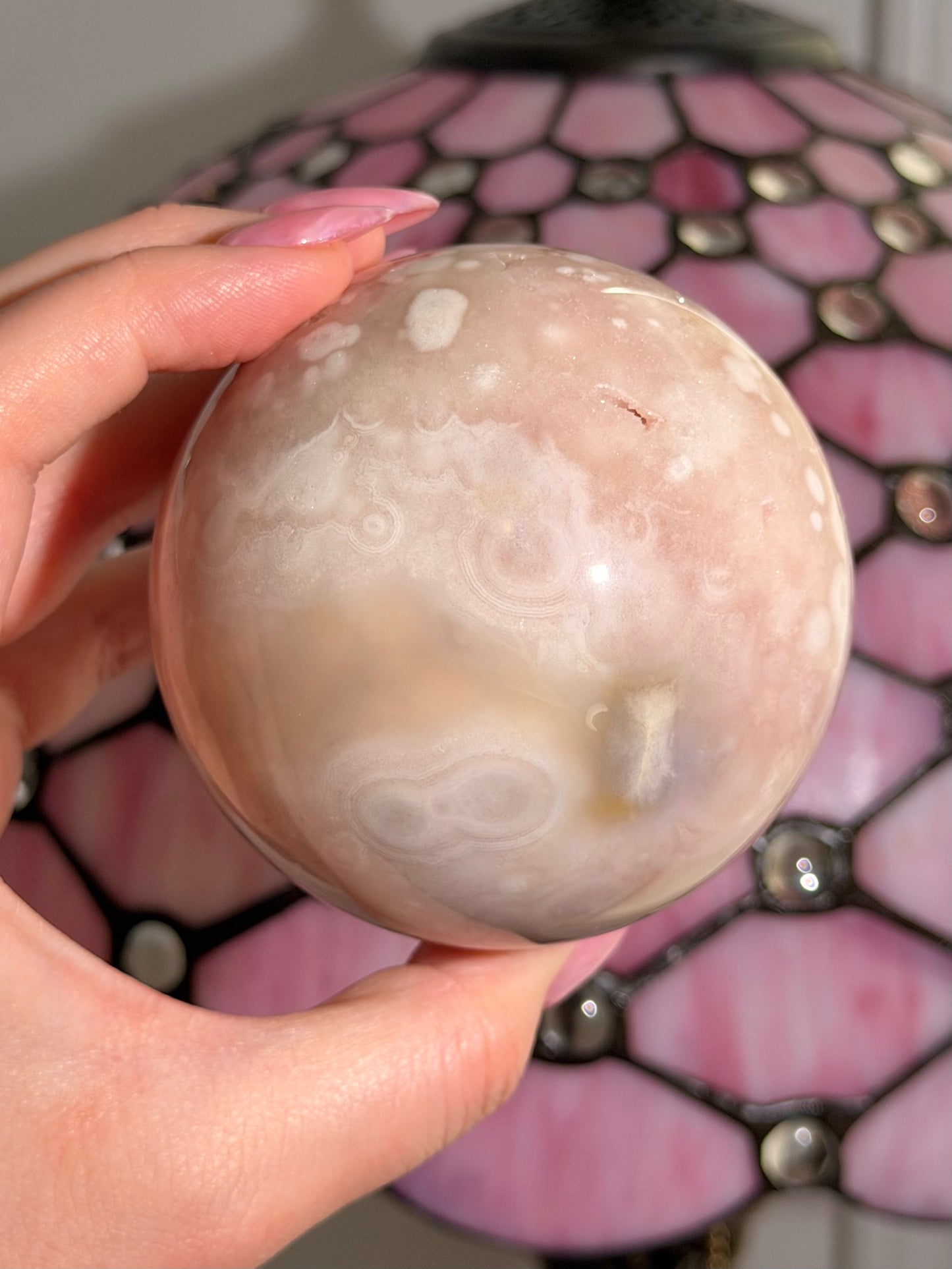 Pink amethyst x flower agate sphere