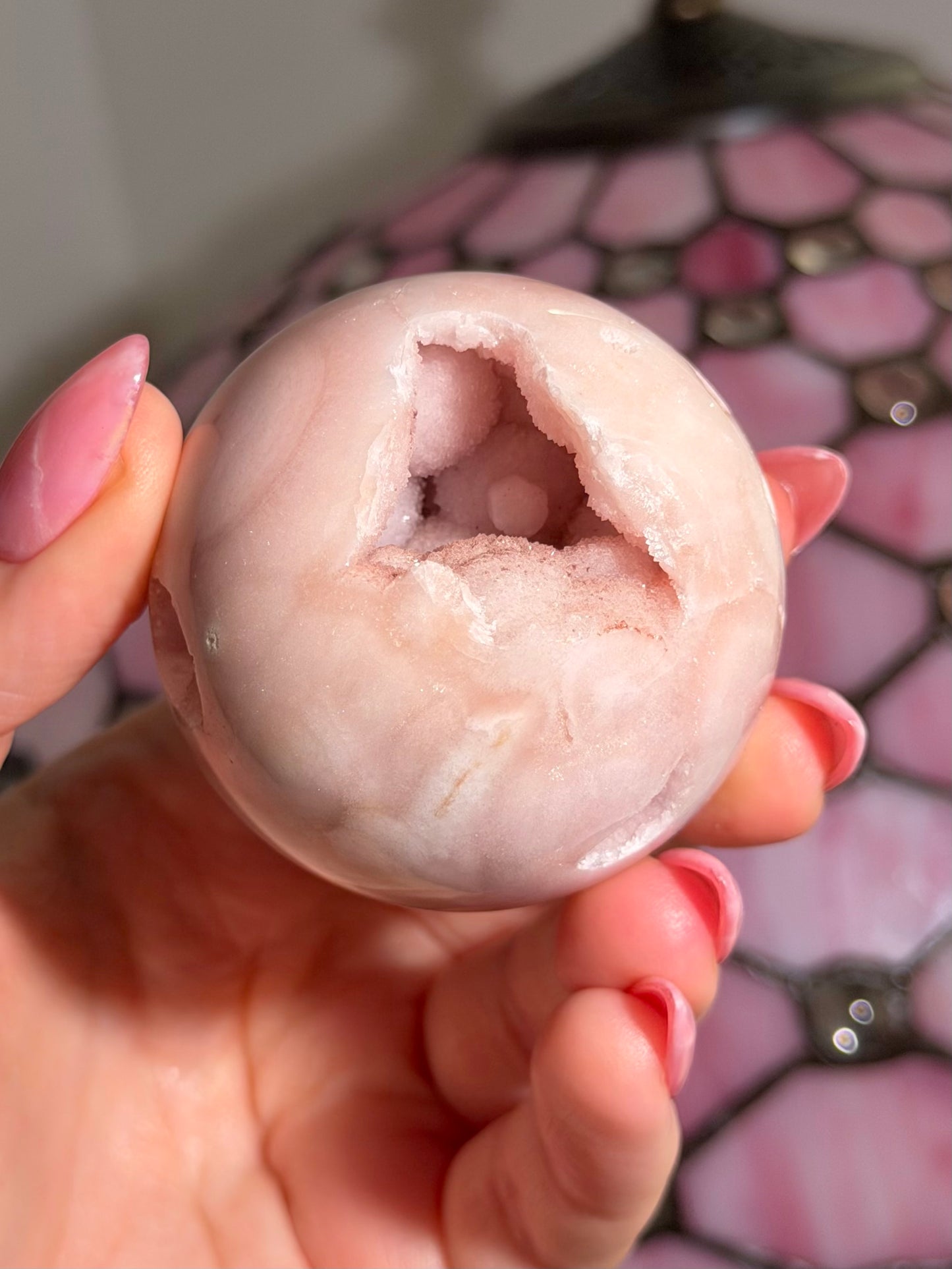 Pastel druzy Pink amethyst x flower agate sphere