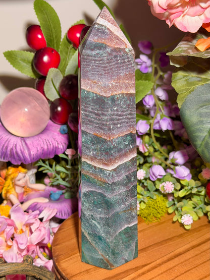 Pink and green sea jasper tower