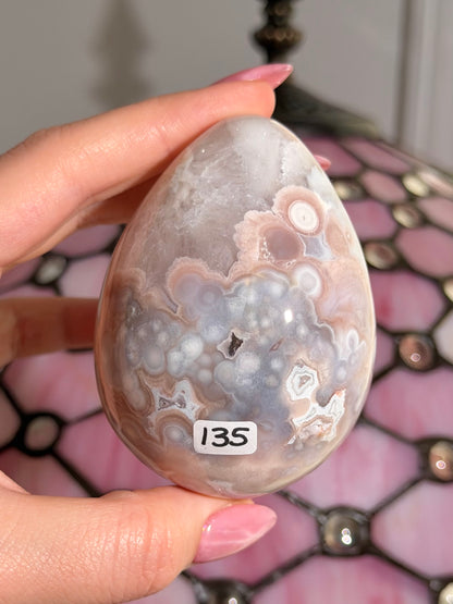 Flower agate x pink amethyst egg