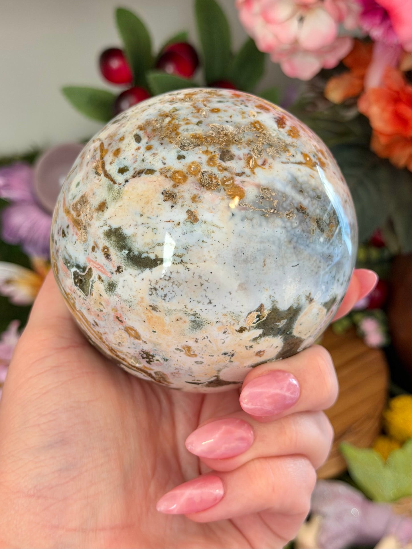Large multi colored cosmic sea jasper sphere