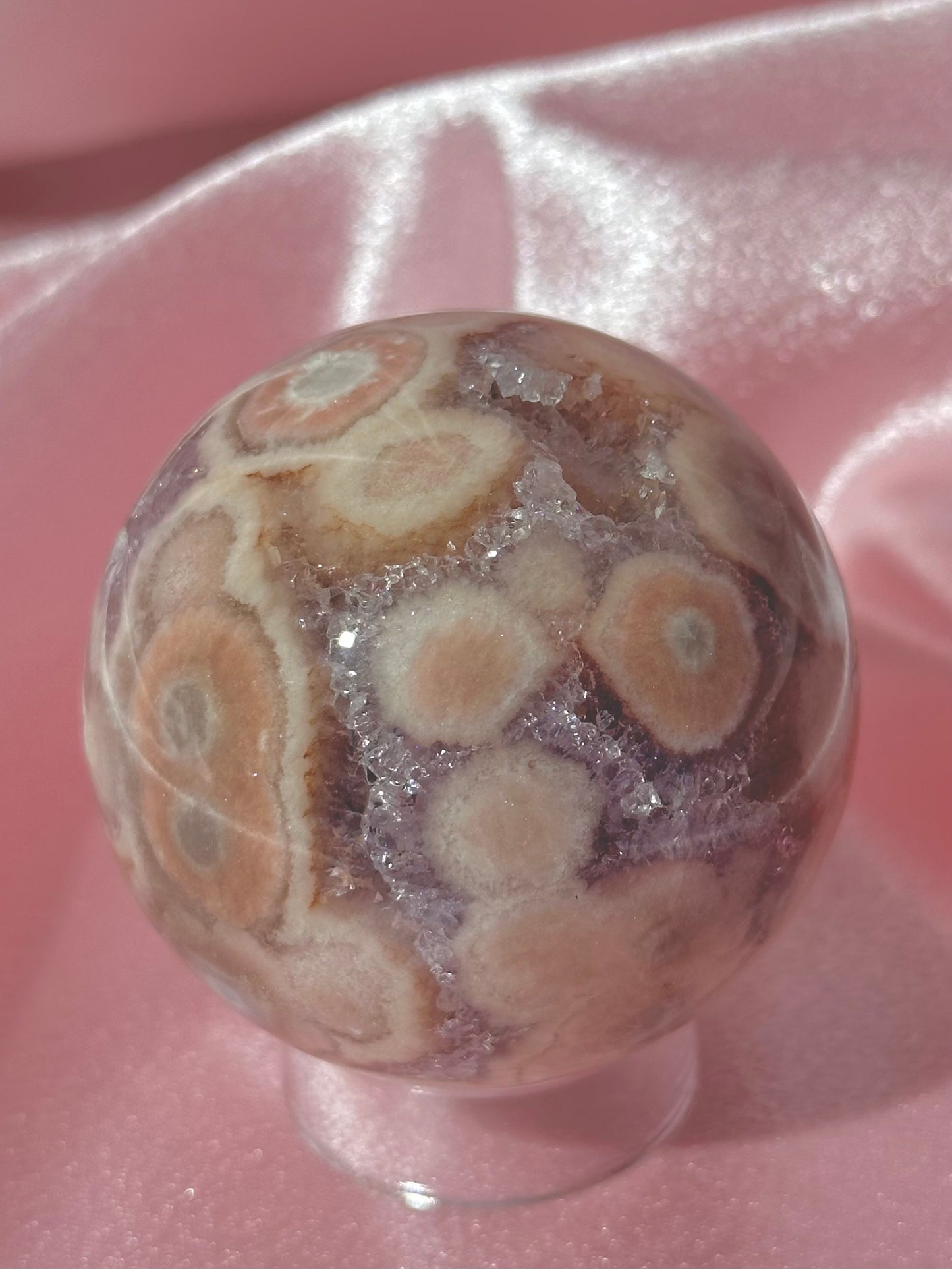Brazilian pink amethyst x flower agate sphere