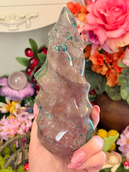 Strawberry pink and green sea jasper flame