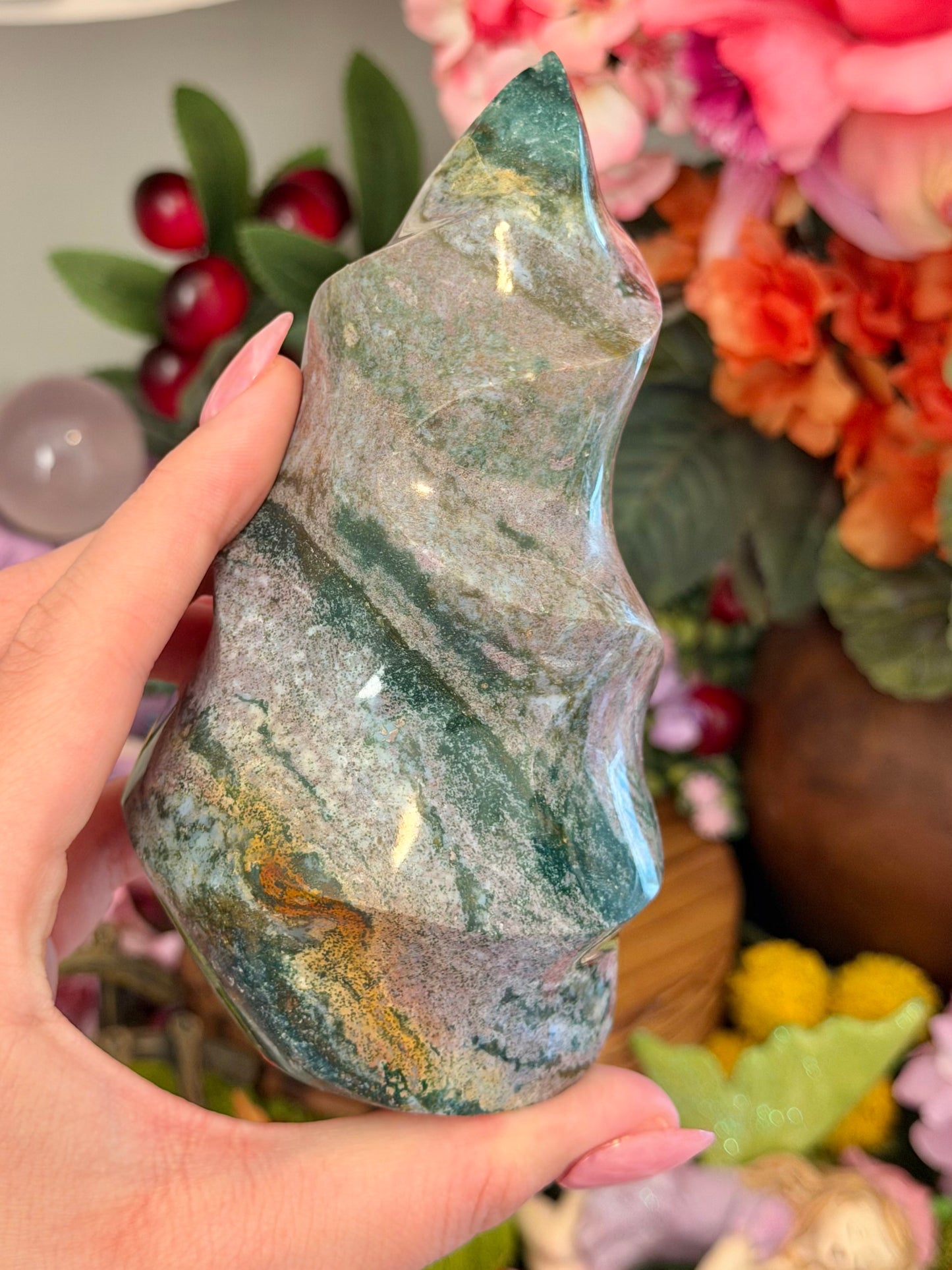 Lilac and green pastel sea jasper flame