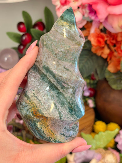 Lilac and green pastel sea jasper flame