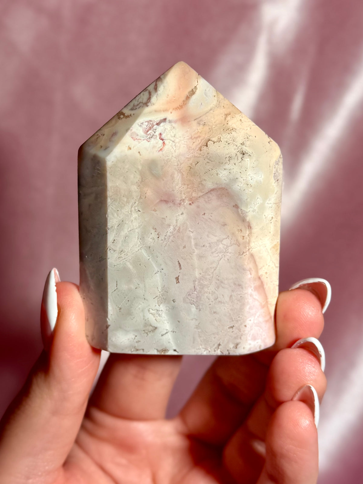 Pink Plume Agate Domino Tower (G)