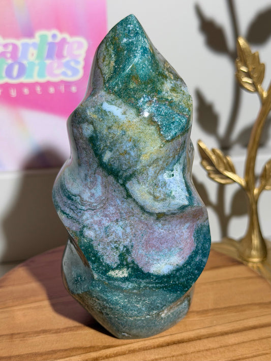 Lilac and green pastel sea jasper flame