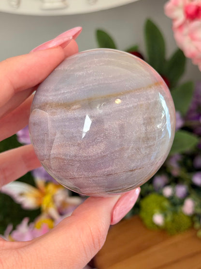Pastel lilac and yellow sea jasper sphere