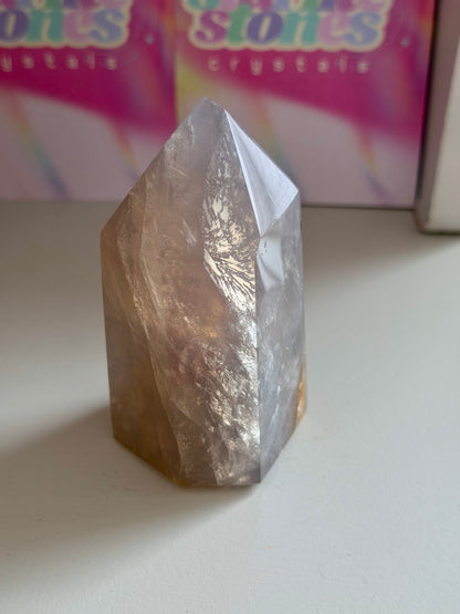 Blue rose quartz tower