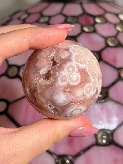Hot pink quartzy Pink amethyst x flower agate sphere
