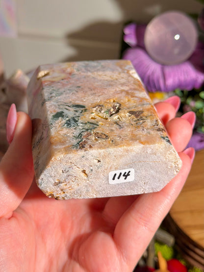 Fairy green jasper mixed with pink amethyst tower from Brazil