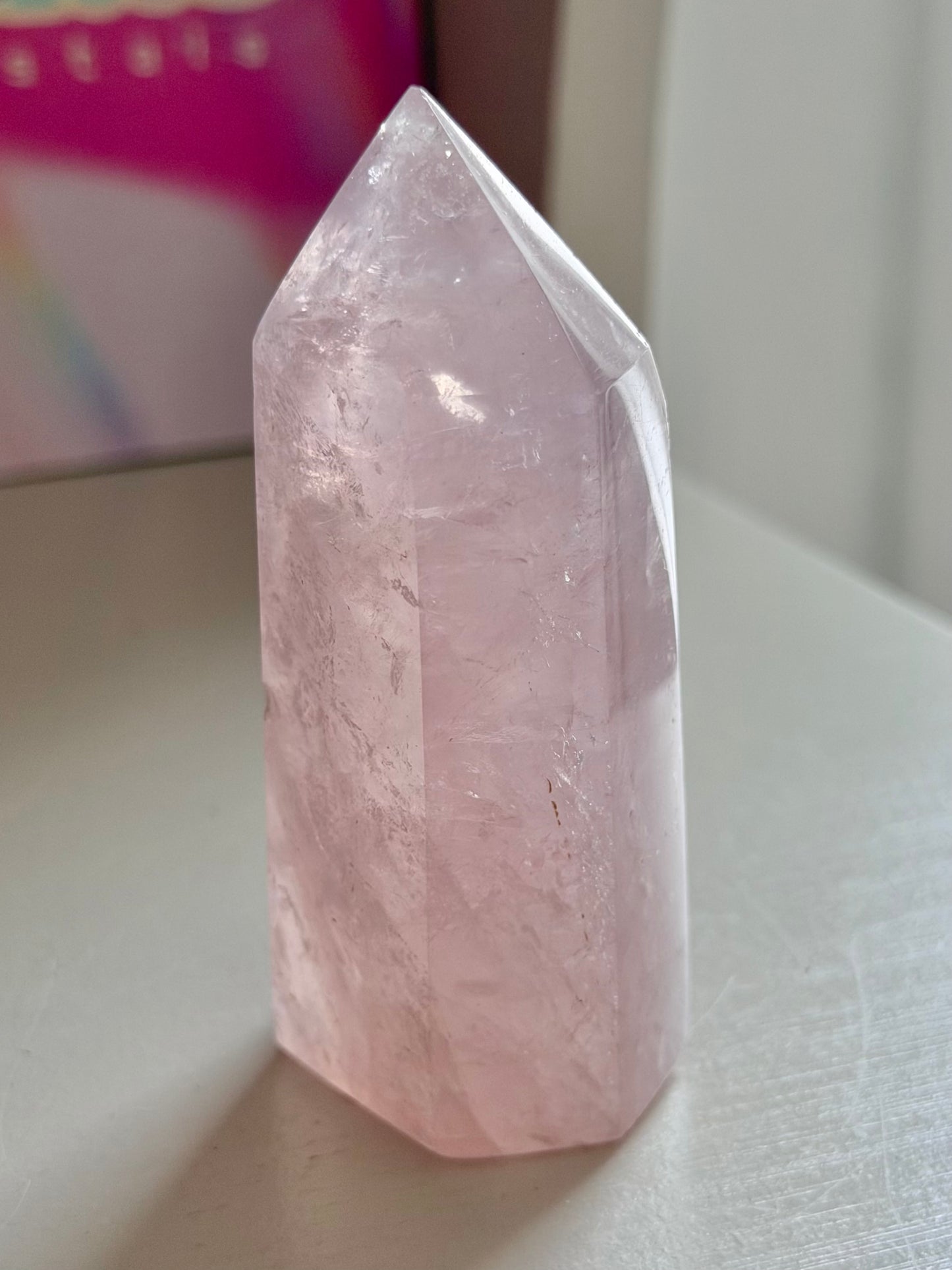Gemmy pink rose quartz tower