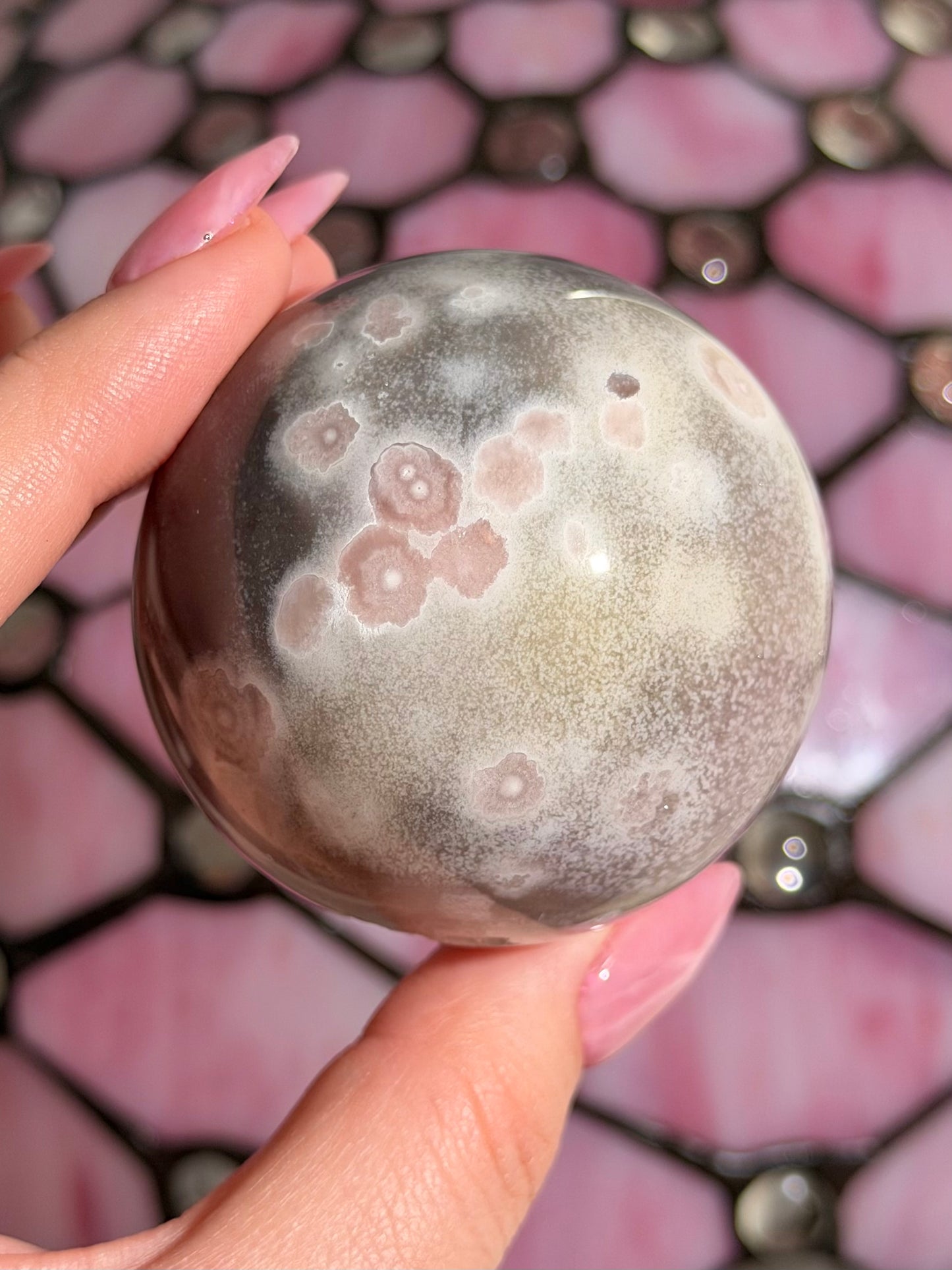 "Galaxy" Pink amethyst x flower agate sphere