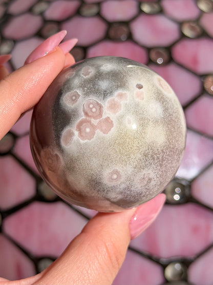 "Galaxy" Pink amethyst x flower agate sphere