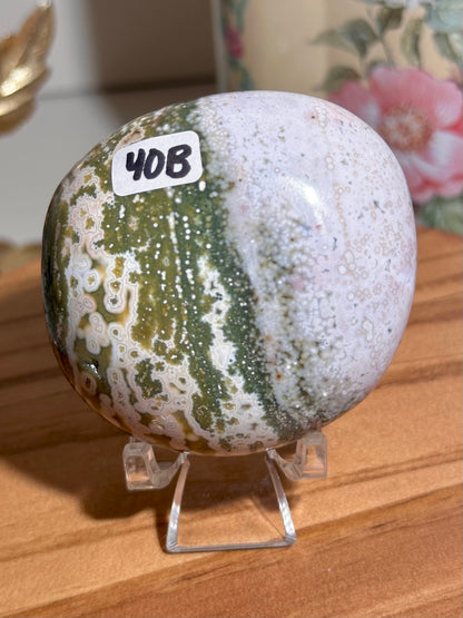 Fairy pink & green Ocean jasper palmstone 40B
