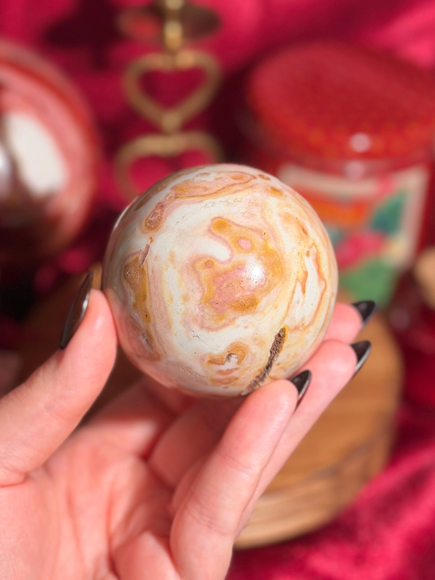 Strawberry banana zebra jasper sphere 50A