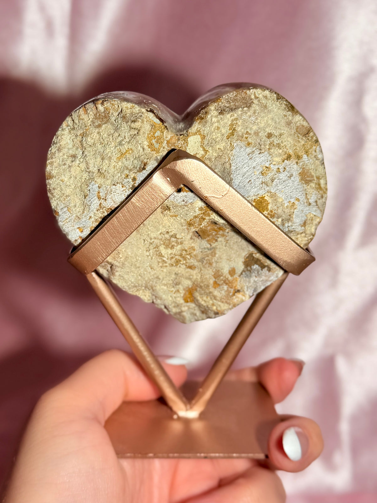 Brazilian Pink Amethyst Heart On Stand
