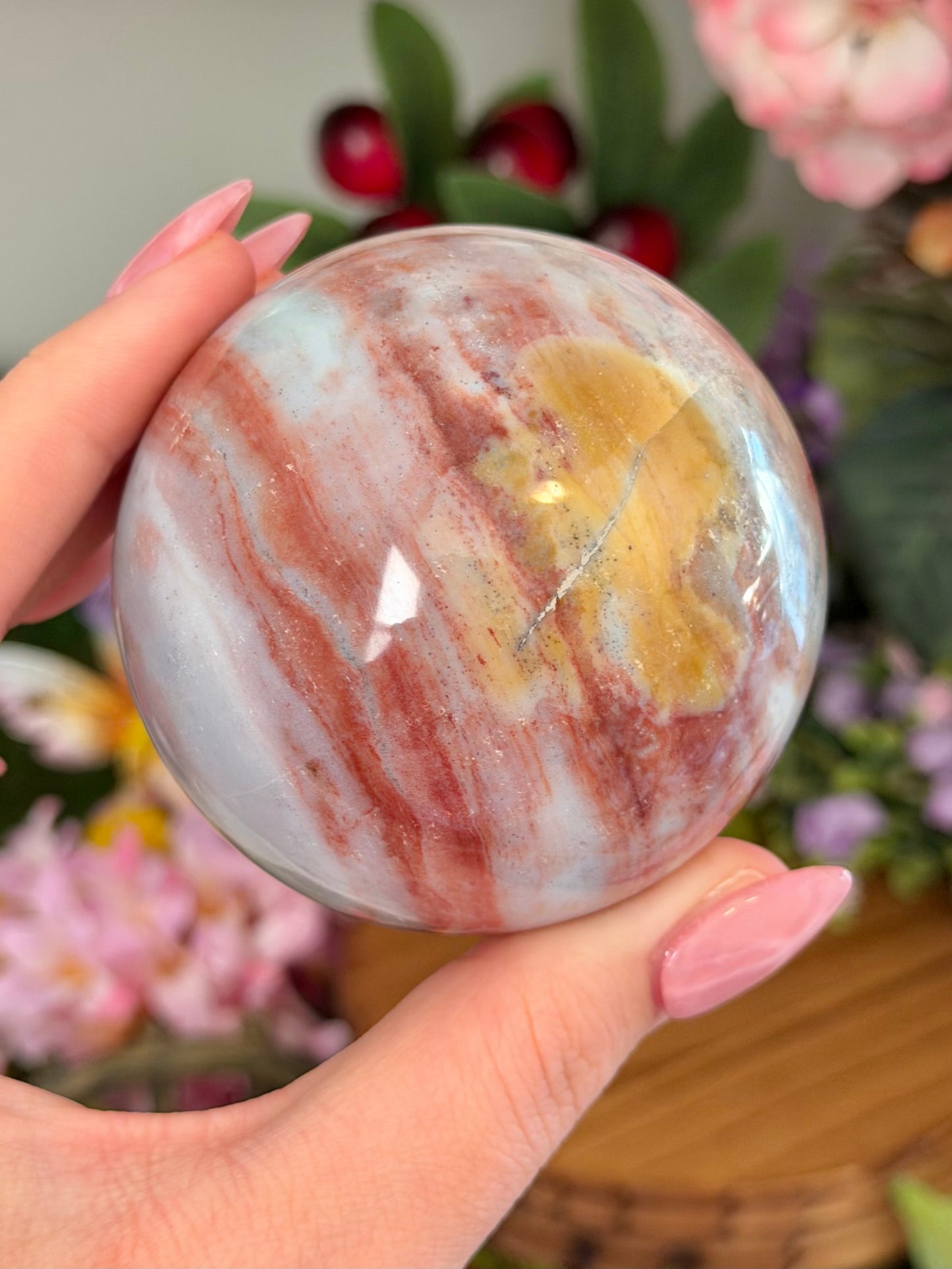 Multicolored pastel sea jasper sphere