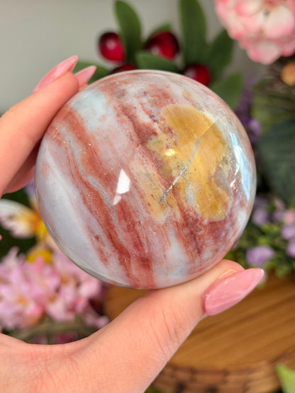 Multicolored pastel sea jasper sphere
