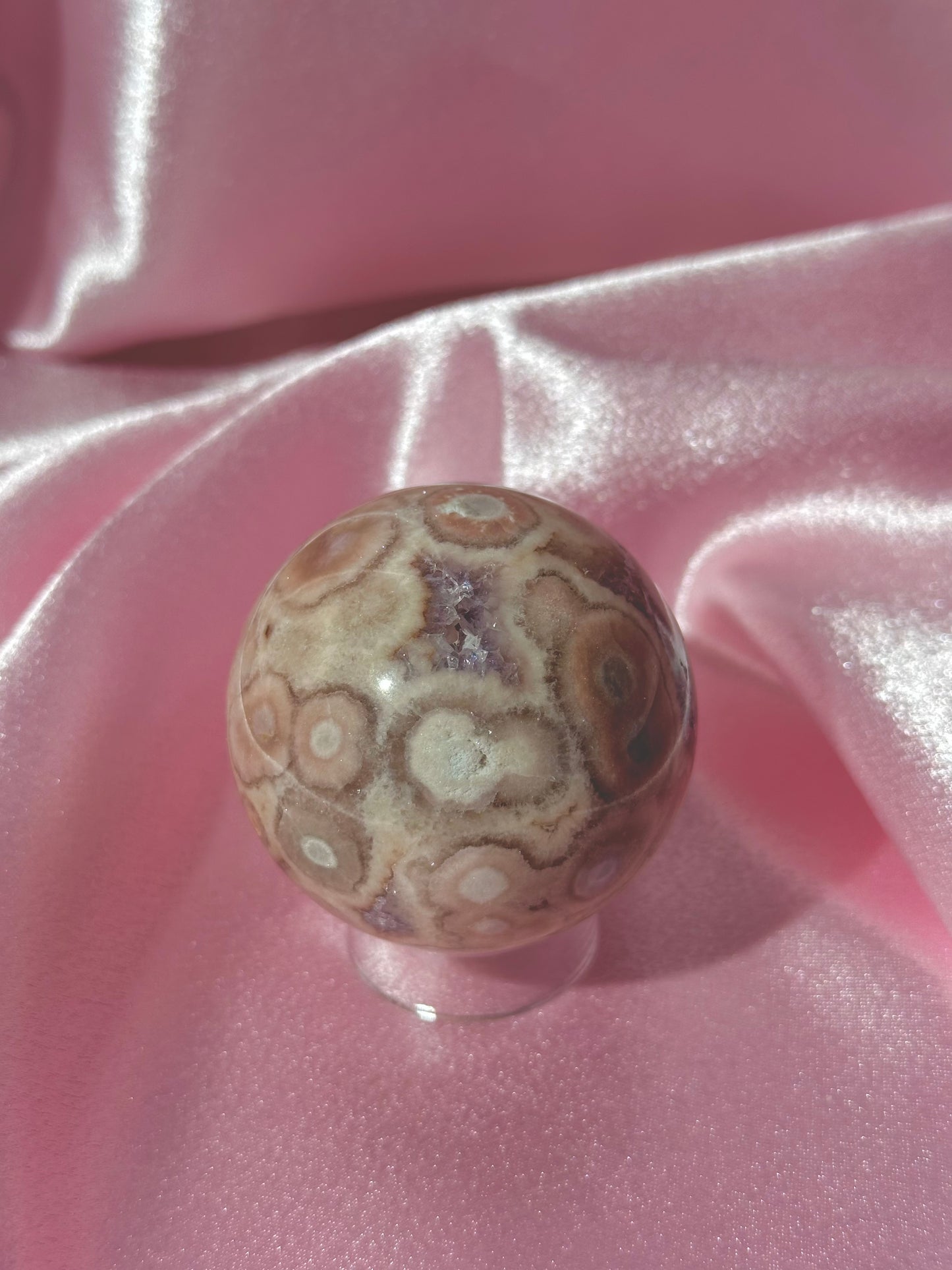 Brazilian pink amethyst x flower agate sphere
