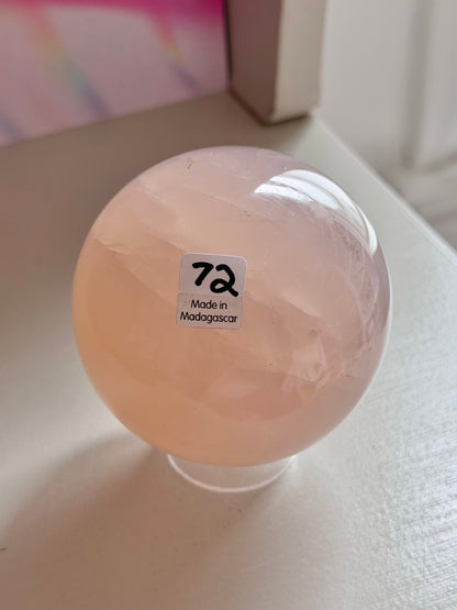 Peach 12-ray star rose quartz sphere