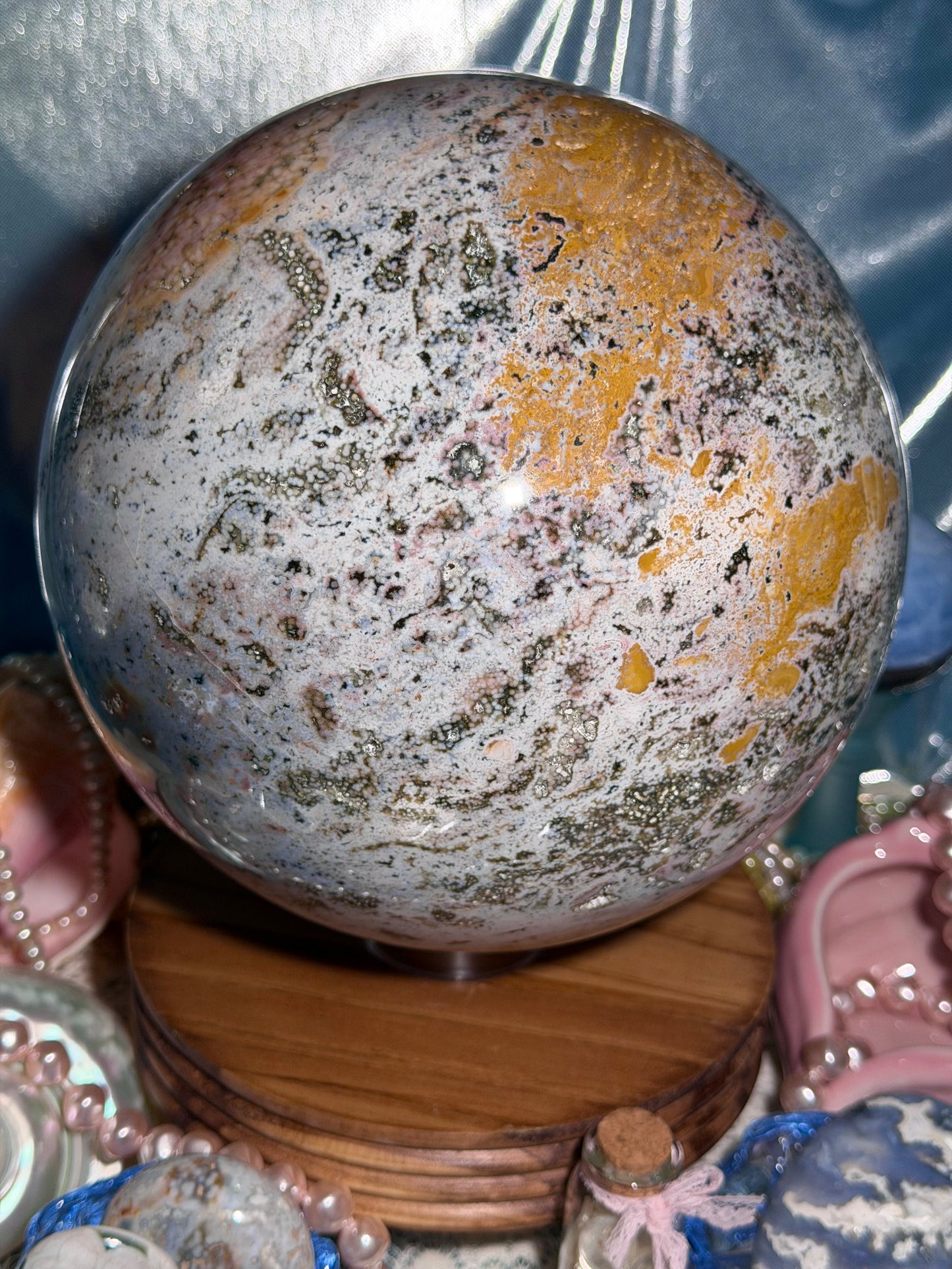 Statement Pastel Rainbow orbicular Veinless Ocean Jasper™ sphere from Madagascar - 17lbs, 7.5kg