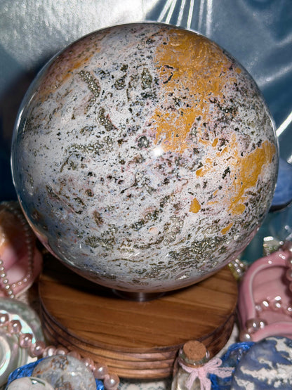 Statement Pastel Rainbow orbicular Veinless Ocean Jasper™ sphere from Madagascar - 17lbs, 7.5kg