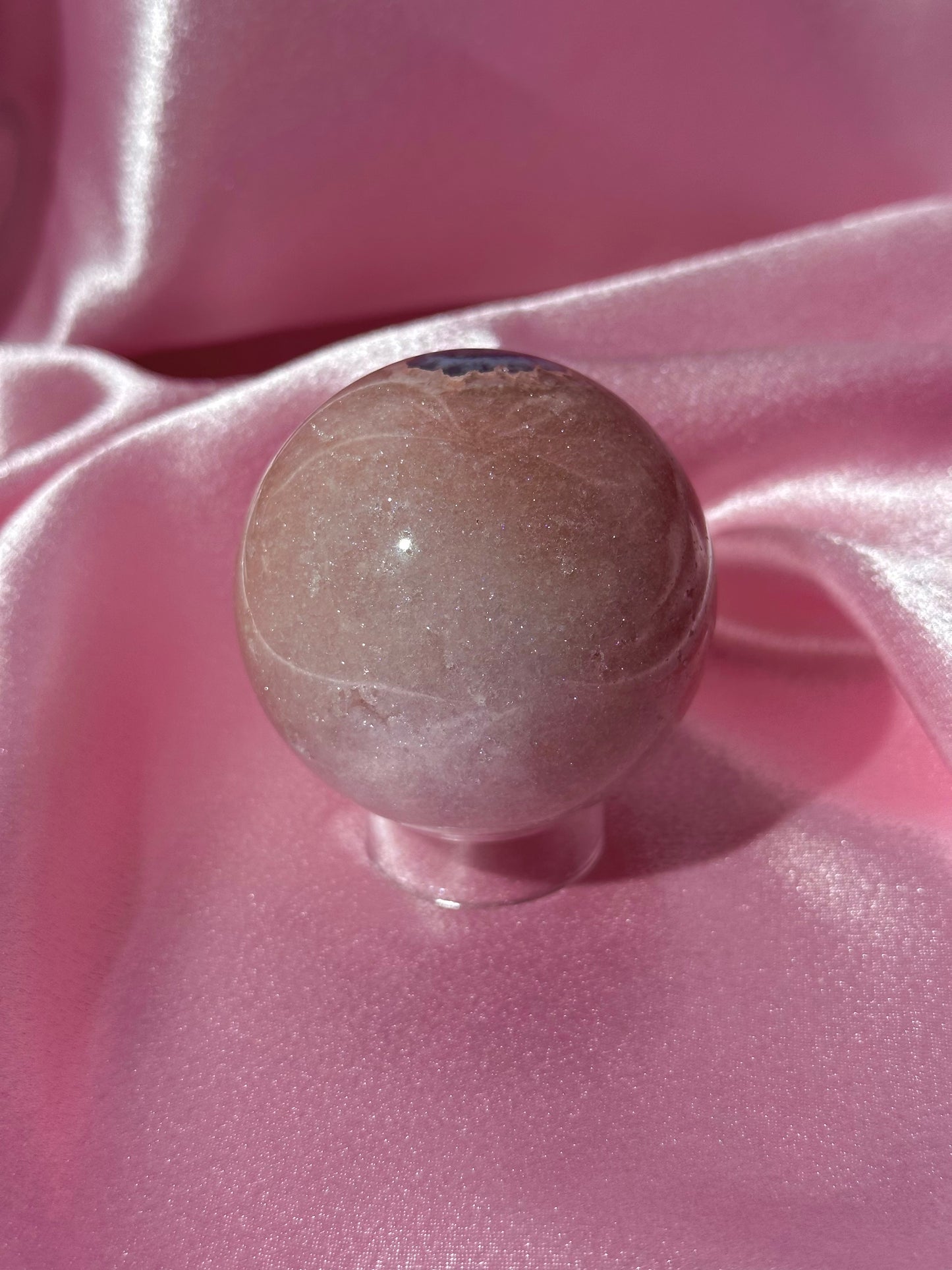 Pink n' sparkly Brazilian pink amethyst x flower agate "eyeball" sphere (140B)