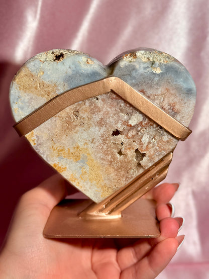 Brazilian Pink Amethyst Heart On Stand