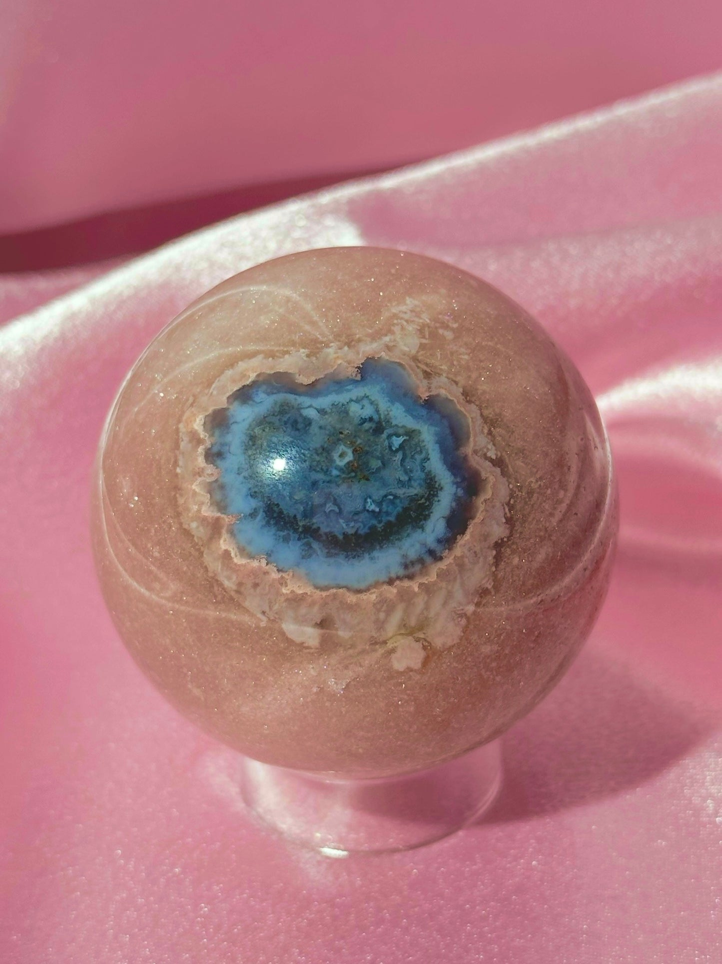 Pink n' sparkly Brazilian pink amethyst x flower agate "eyeball" sphere (140B)