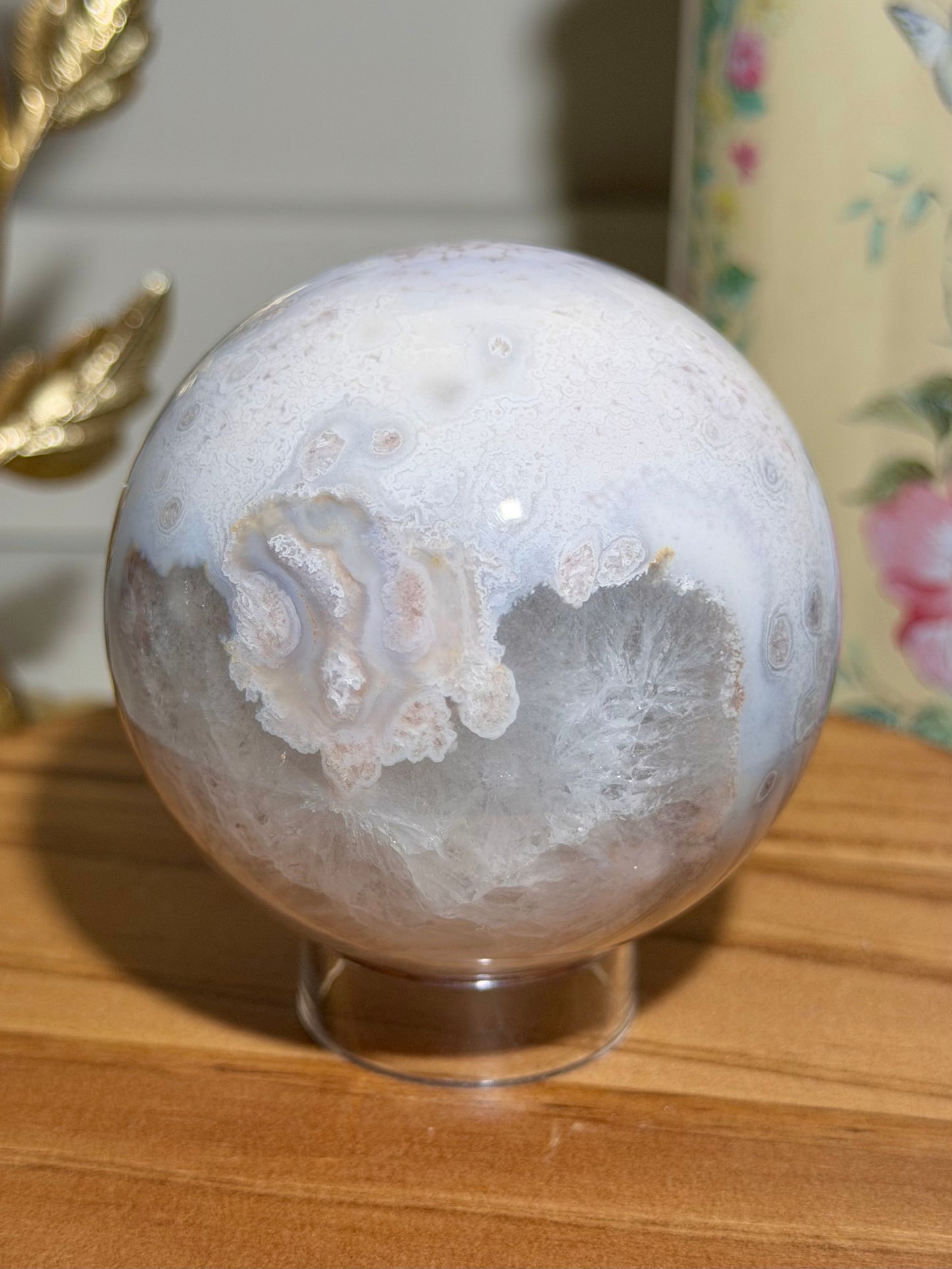 Pastel flower agate x pink amethyst sphere