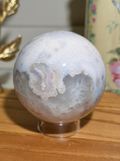 Pastel flower agate x pink amethyst sphere