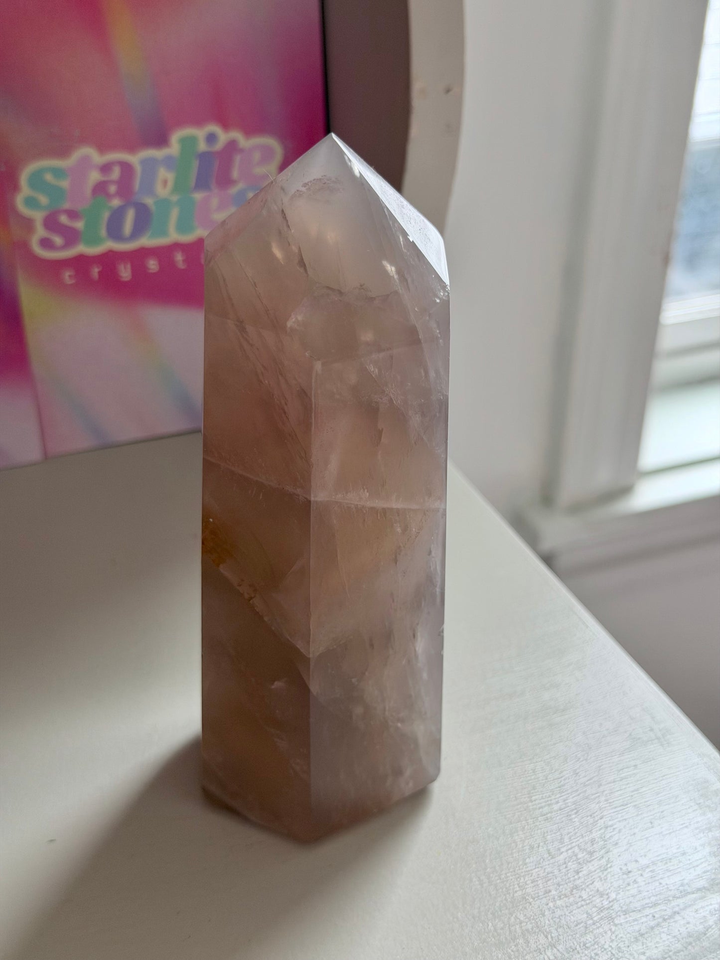 Blue rose quartz tower