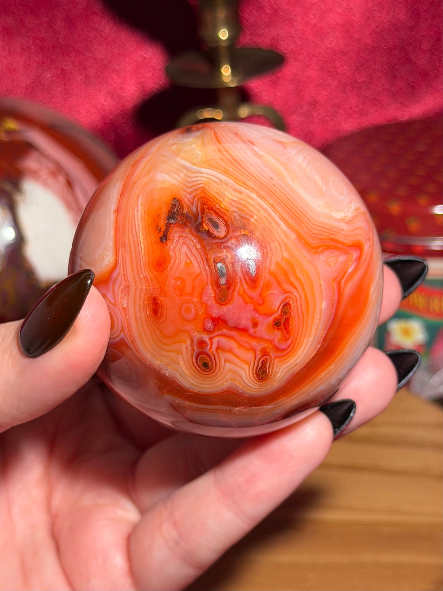 Pink banded carnelian sphere
