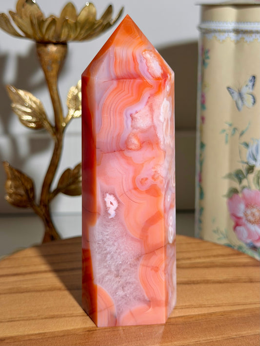 Carnelian x flower agate tower
