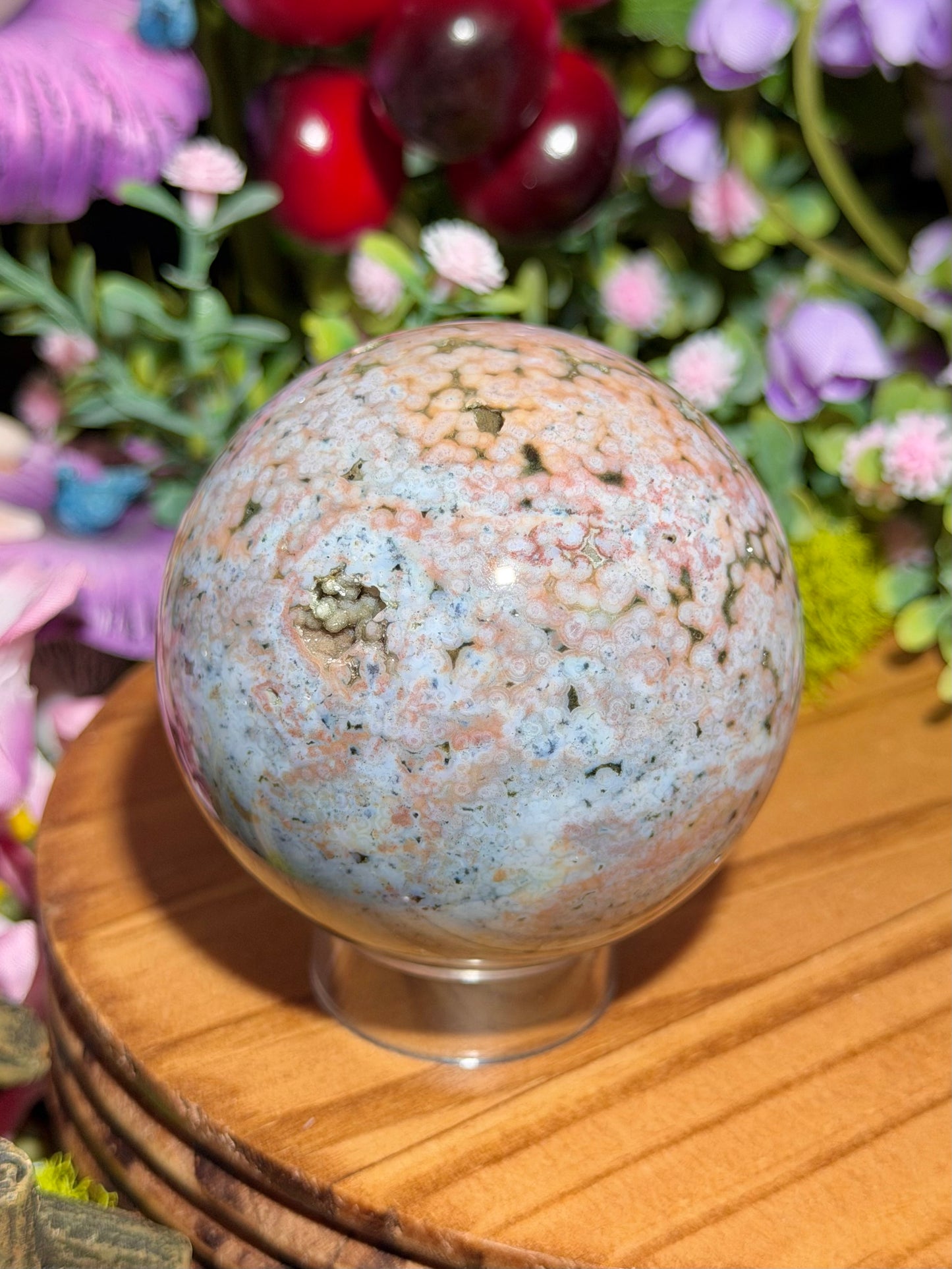 Pink Orbicular Veinless Ocean Jasper sphere