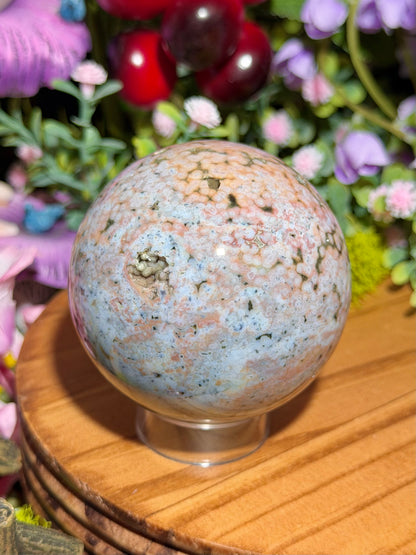 Pink Orbicular Veinless Ocean Jasper sphere