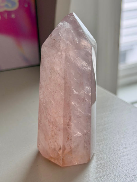 Champagne pink rose quartz tower