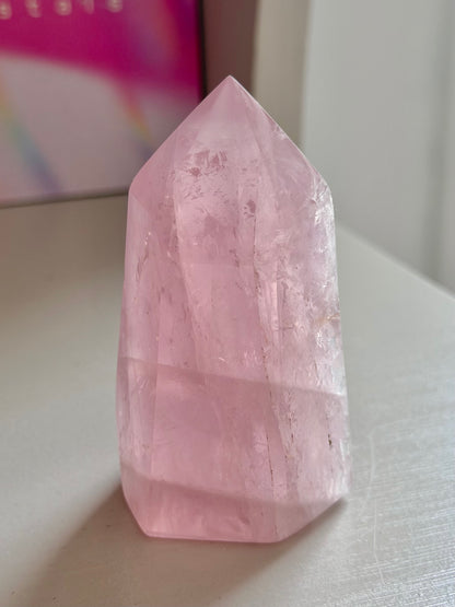 Baby pink rose quartz tower